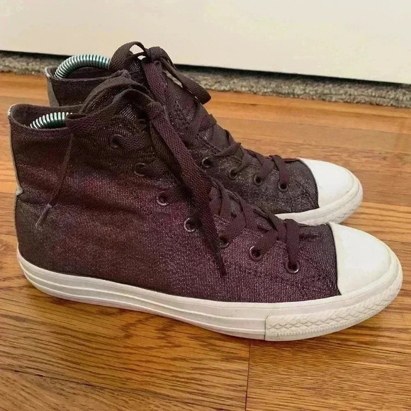 High-Top Converse Chuck Taylor Purple Sparkle Glitter, Junior Size 5 - Picture 1 of 12